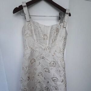 Dessy Bow-Strap Ivory Gold Rosette Bustier Mini Dress